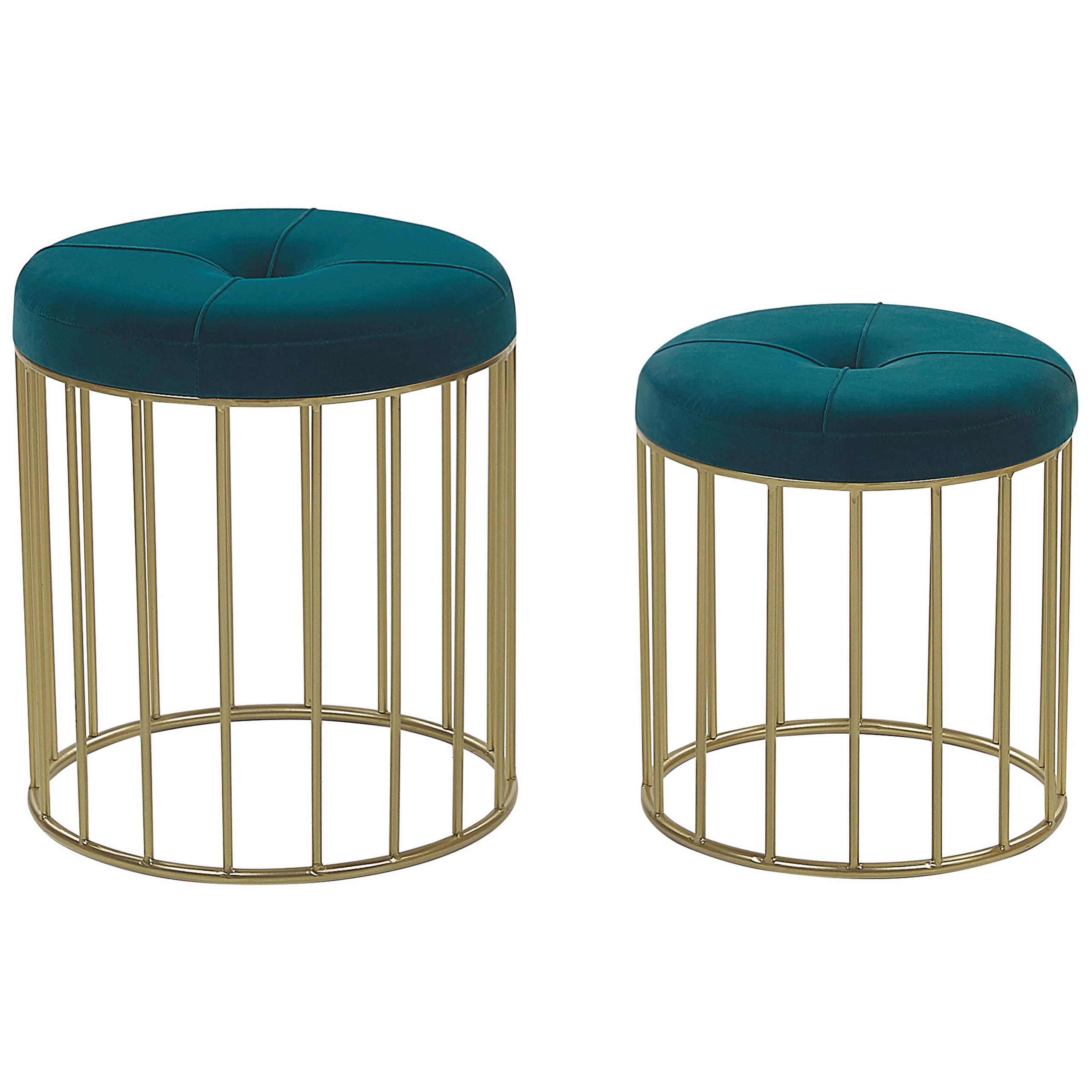 Poef set van 2 fluweel groenblauw LUBBOCK