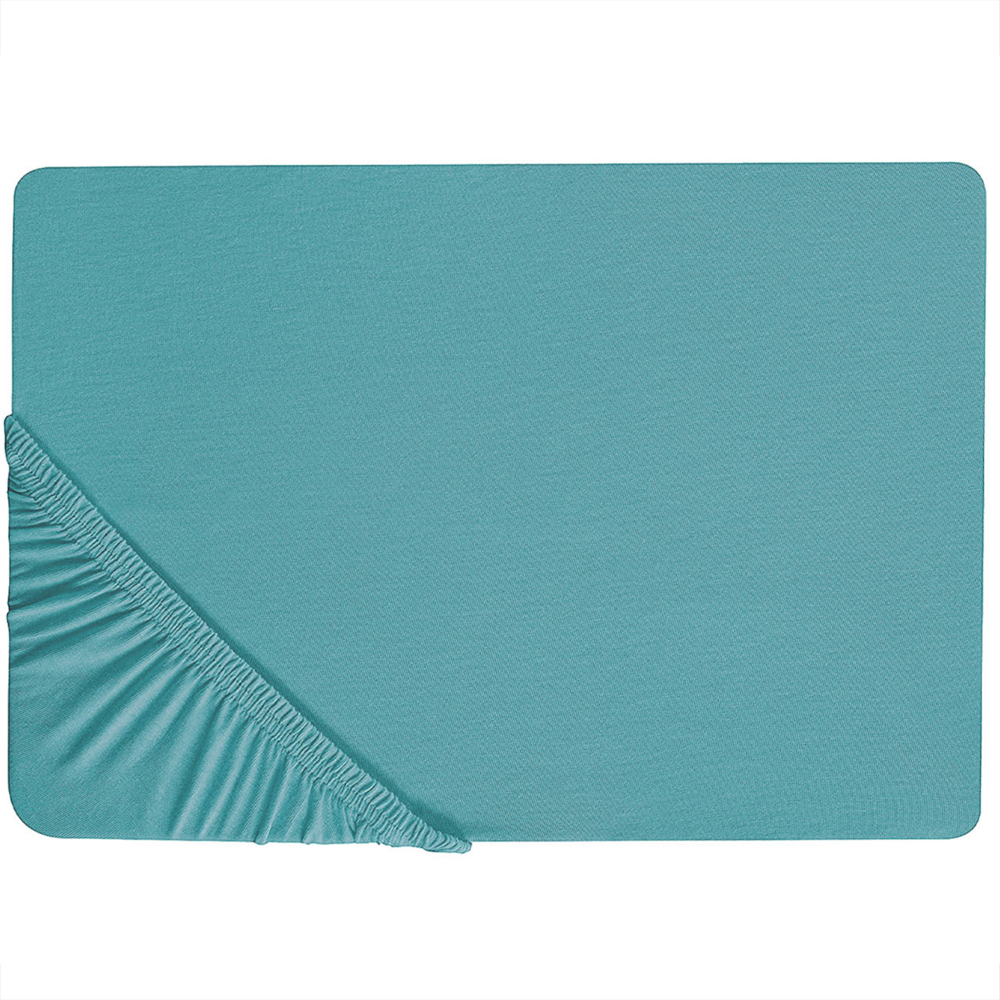 Image of Lenzuolo con angoli cotone azzurro 200 x 200 cm coprimaterasso elasticizzato modello classico a tinta unita camera da letto classica
