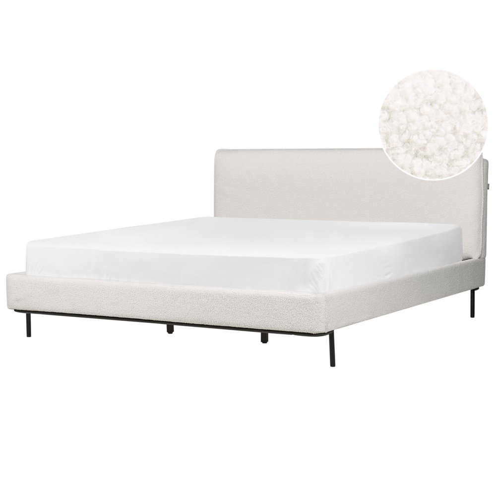 Letto a doghe Bianco Bouclè Imbottito 180 x 200 cm EU Matrimoniale Design Moderno