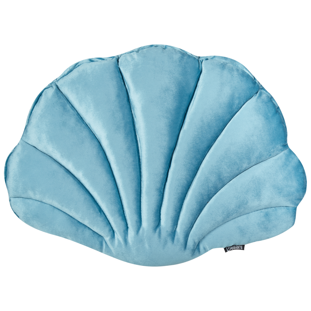 Image of Cuscino decorativo in velluto a forma di conchiglia blu a tinta unita soggiorno camera da letto