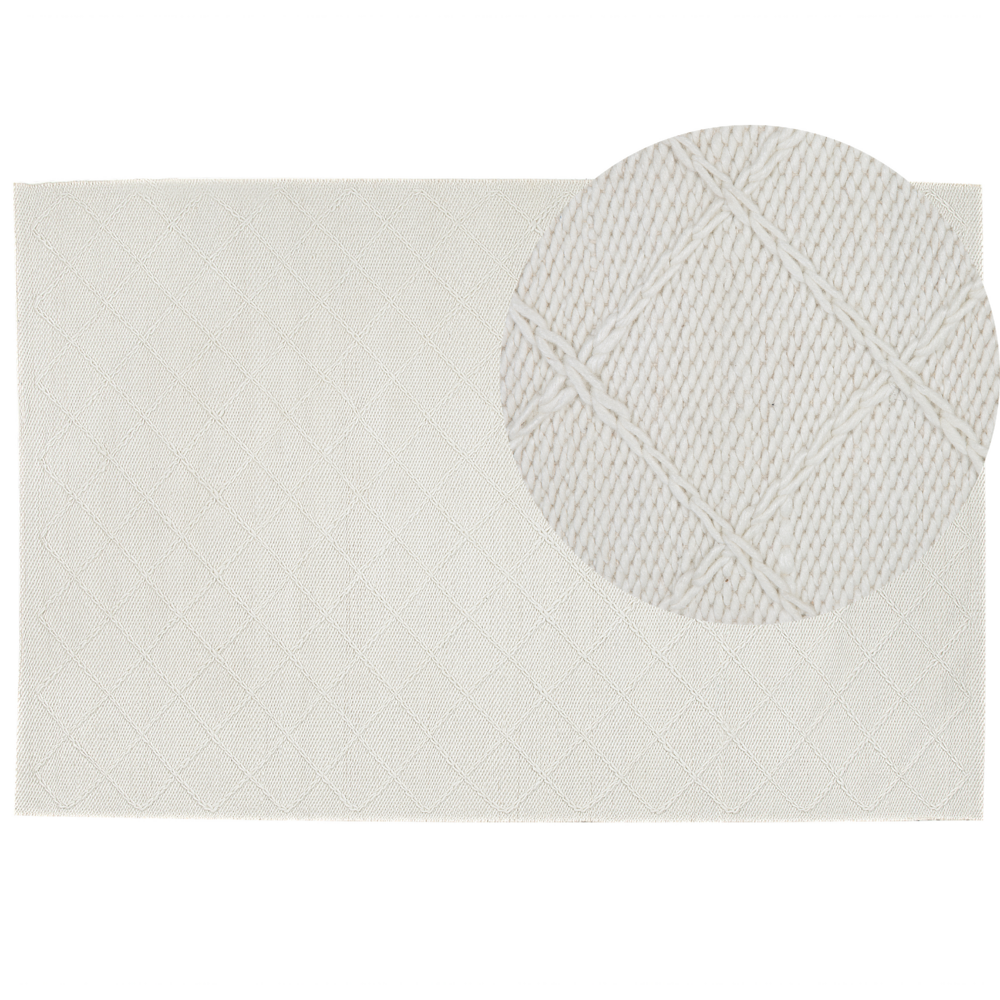 Image of Tappeto tappetino Lana Bianco Sporco con Cotone 160 x 230 cm Rettangolare Intrecciato a Mano Motivo Geometrico Boho