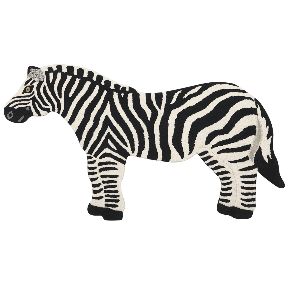 Image of Tappeto per bambini bianco e nero in lana con fondo in cotone 100 x 160 cm Tappeto per la stanza da gioco con stampa animale Zebra Camera da letto per bambini