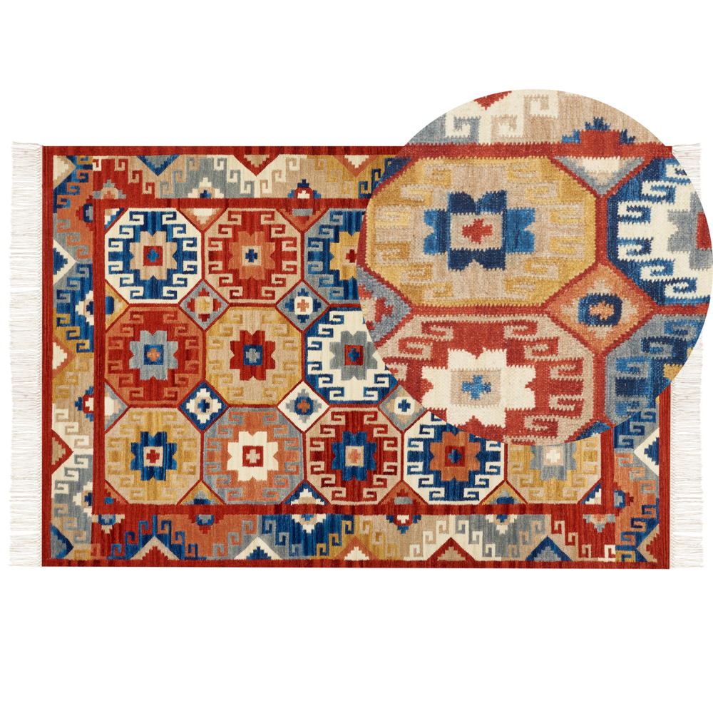 Image of Tappeto kilim in lana multicolore fatto a mano orientale 200 x 300 cm nappe soggiorno camera da letto