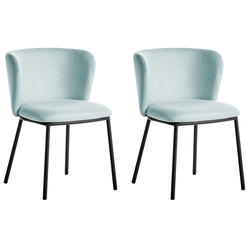Image of Set di 2 sedie da pranzo in poliestere azzurro Rivestimenti in metallo nero Gambe senza braccioli Schienale curvo Design moderno e contemporaneo