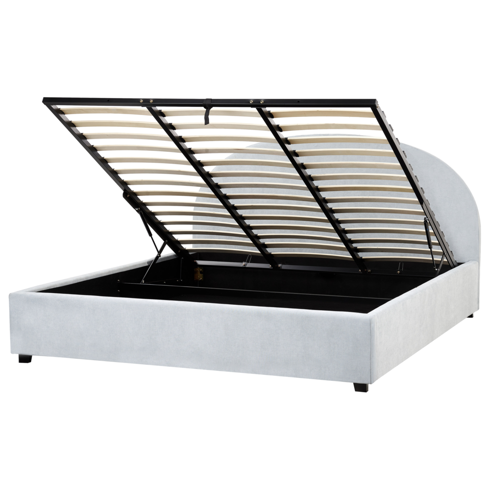 Letto contenitore matrimoniale imbottito tessuto azzurro retrò minimalista 180 x 200