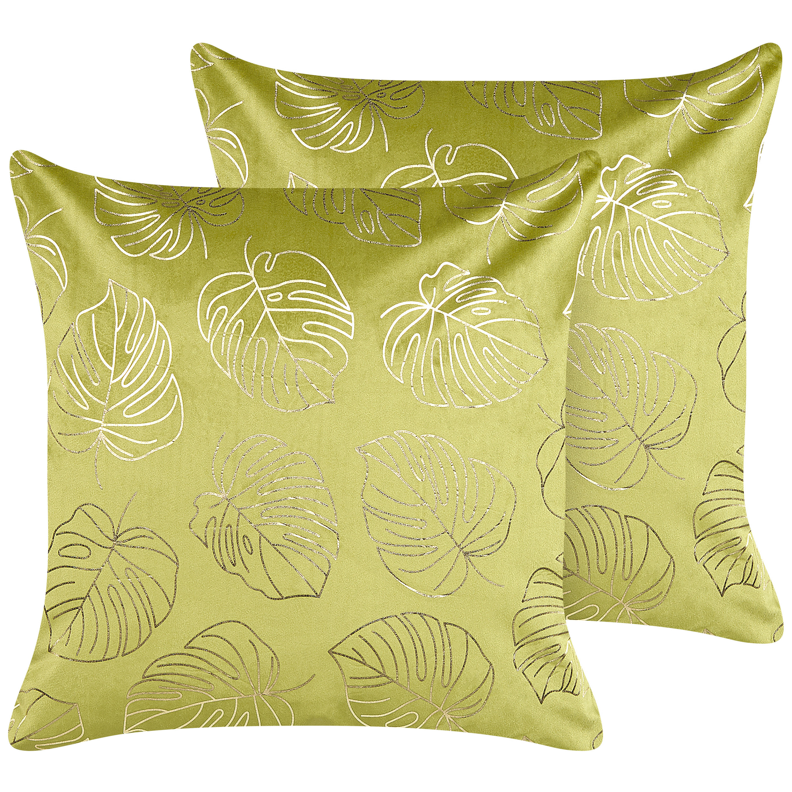 Set van 2 kussens Fluweel Lichtgroen MONSTERA 45 x 45 cm