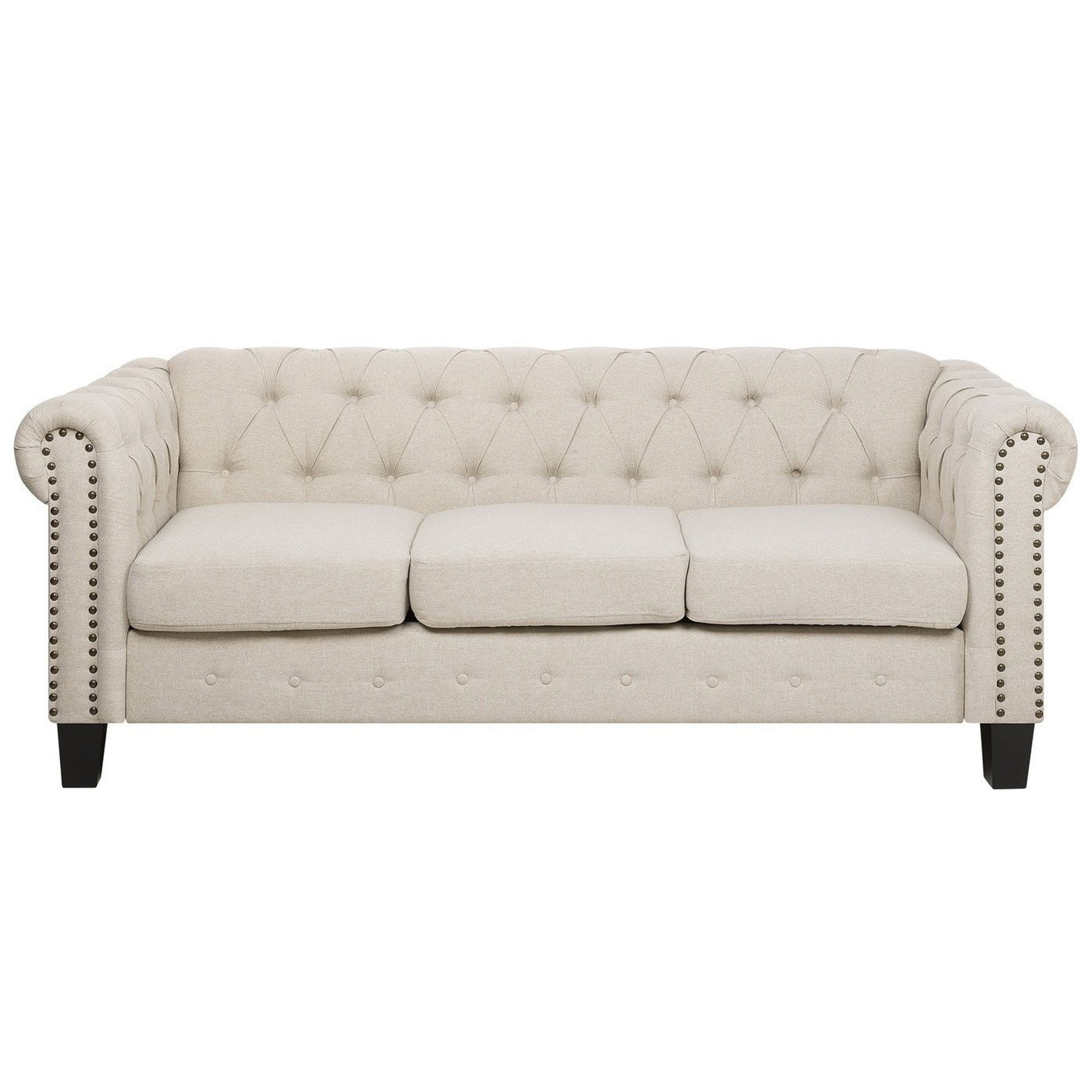 Driezitsbank spijkers stof beige CHESTERFIELD