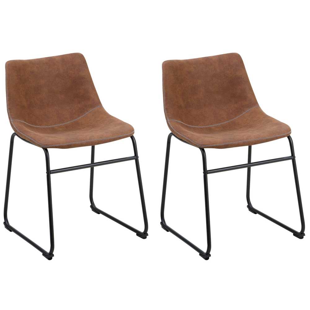 Image of Set di 2 sedie da pranzo con rivestimento in tessuto marrone e gambe nere in stile retrò rustico