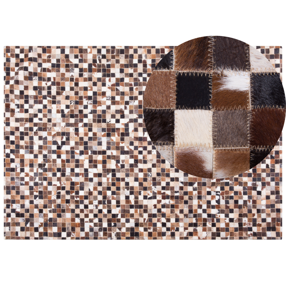 Image of Tappeto tappetino Multicolore Pelle 160 x 230 cm Patchwork Pelle Bovina Mosaico Rettangolare Moderno
