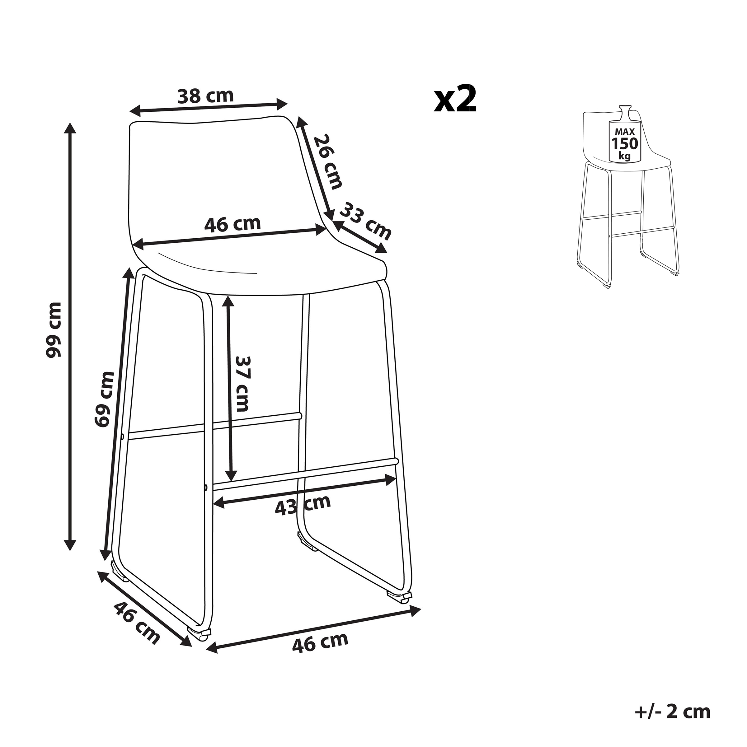 Set de 2 scaune de bar FRANKS Gri [3]