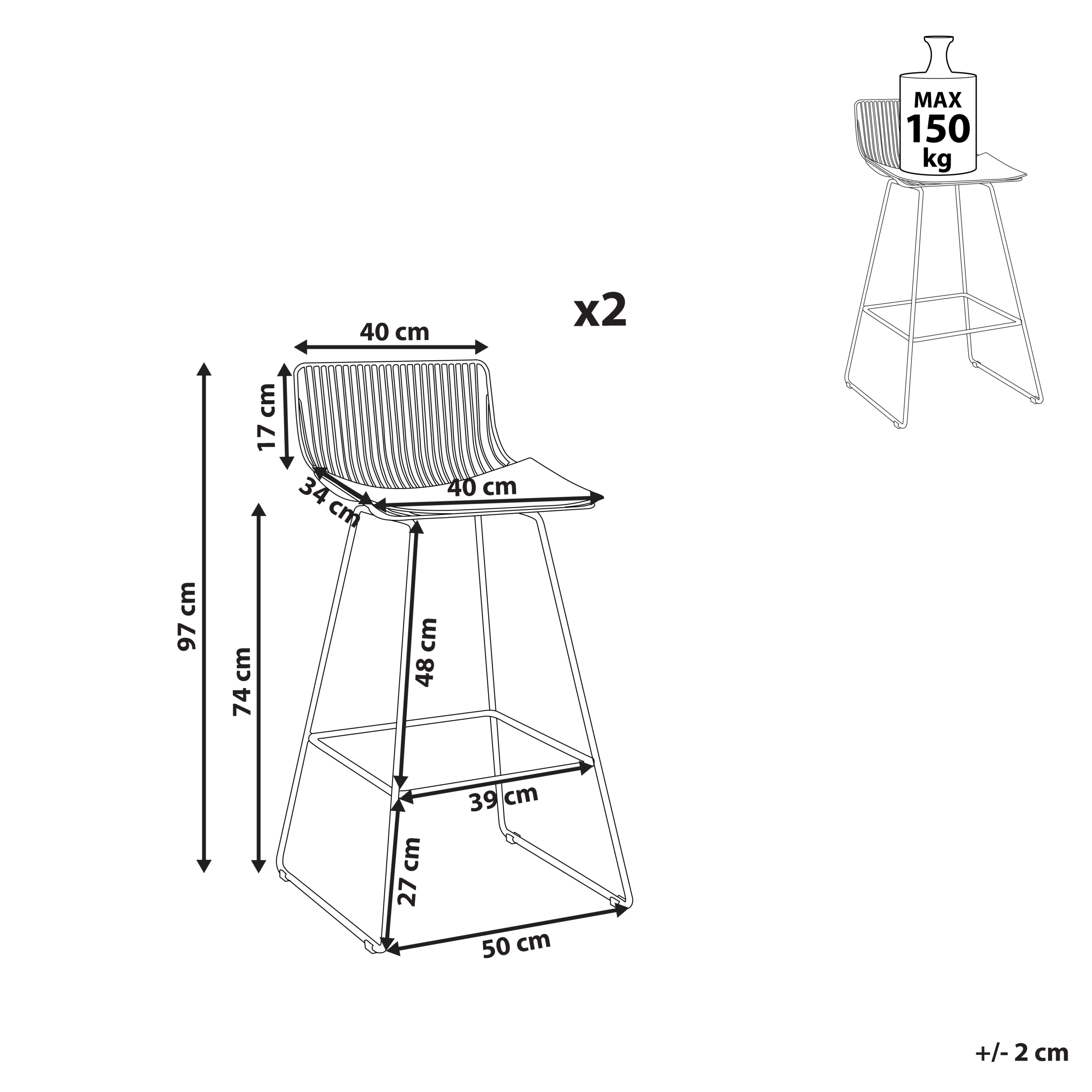 Set of 2 Bar Chairs FREDONIA Metal Black [3]