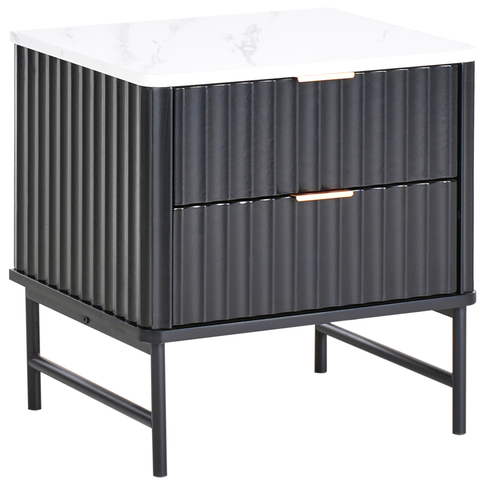Comodino nero effetto marmo con 2 cassetti stile moderno
