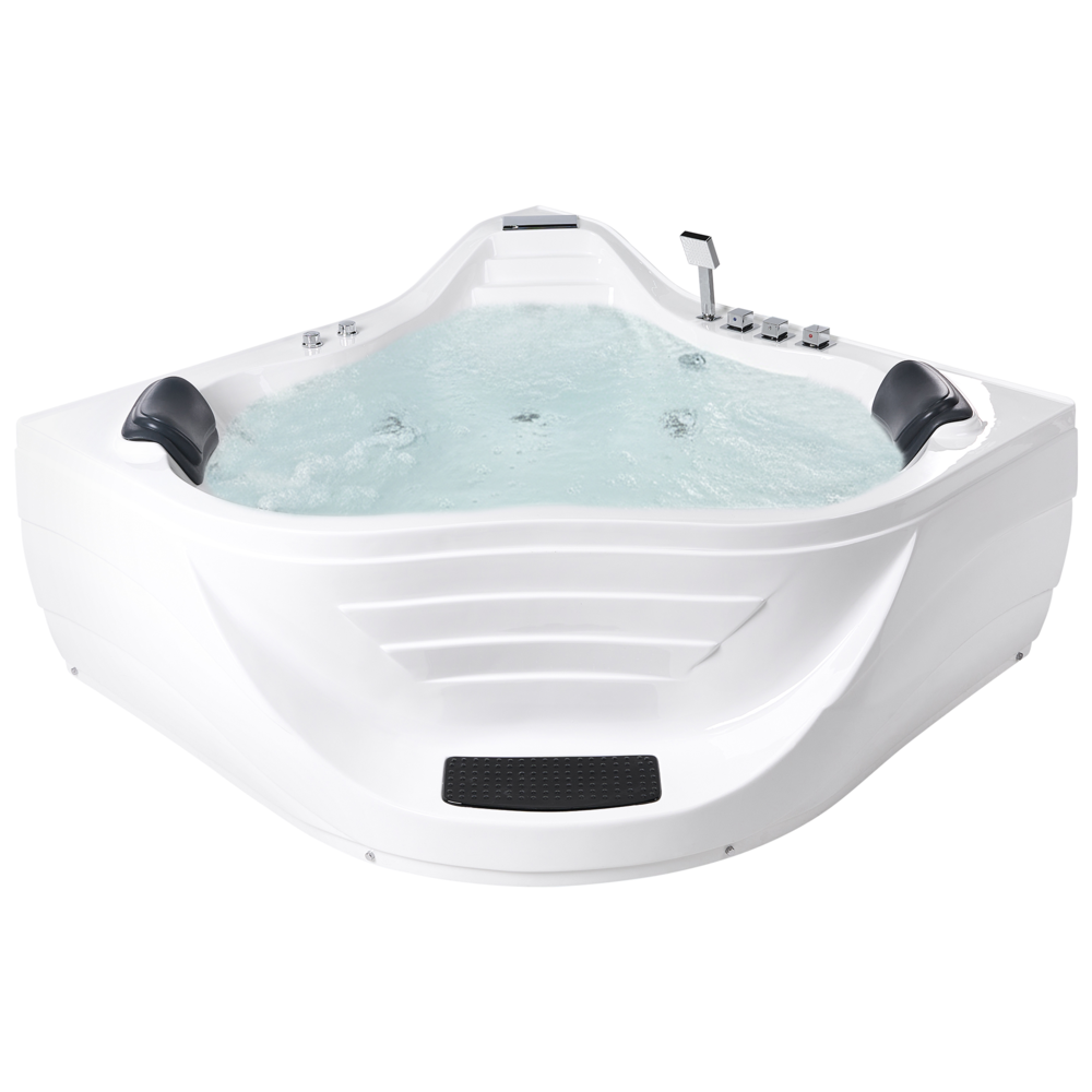 Vasca idromassaggio angolare con idromassaggio Acrilico bianco Raccordi in acciaio inossidabile 2200 x 160 mm Cuscini poggiatesta 2 posti