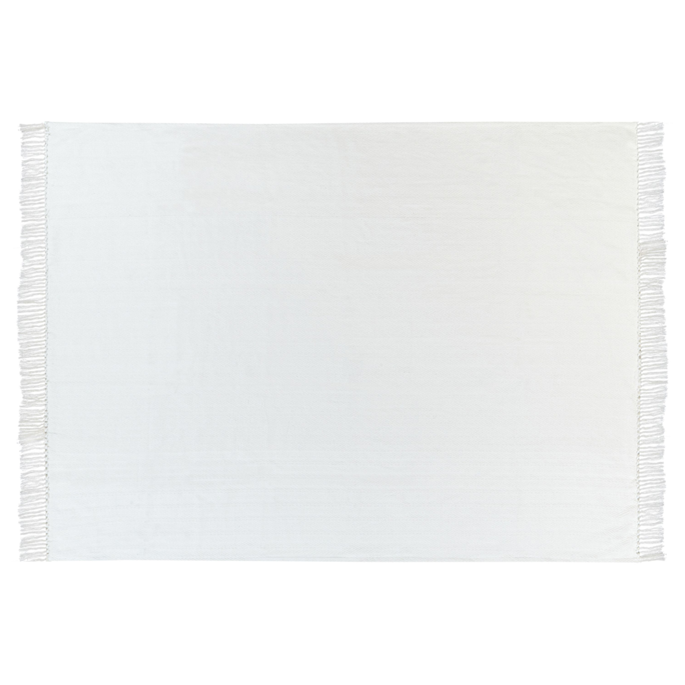 Image of Coperta in cotone bianco 150 x 200 cm decorativa con frange a motivo Chevron Camera da letto Soggiorno