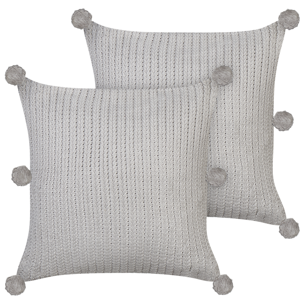 Image of Set di 2 cuscini decorativi in cotone grigio 45 x 45 cm lavorati a maglia e sfoderabili quadrati accessori moderni per la decorazione.