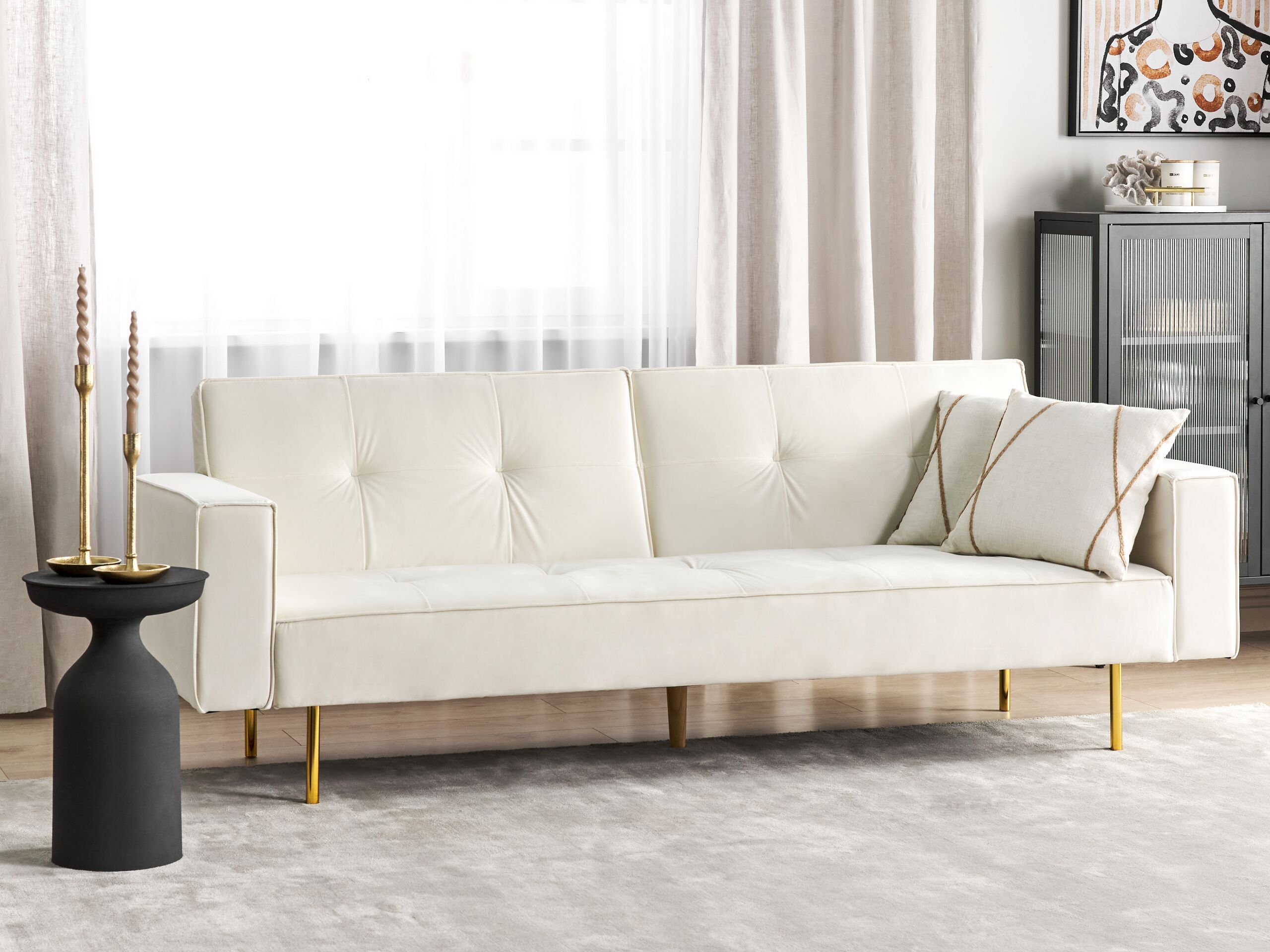 imagem de Sofá-cama em veludo branco-creme VISNES1