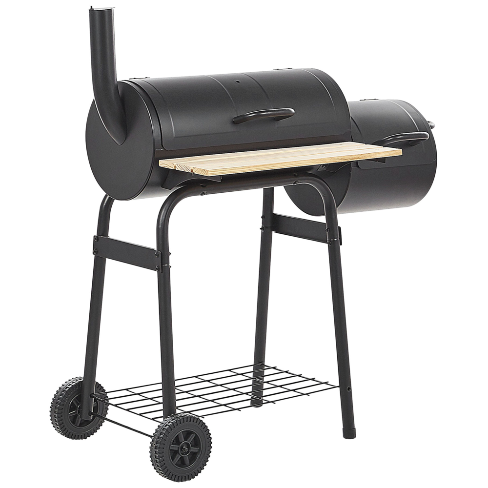 Image of Griglia per barbecue a carbonella in acciaio Nero con coperchio con ruote griglia di cottura a mensola sfalsata affumicatore