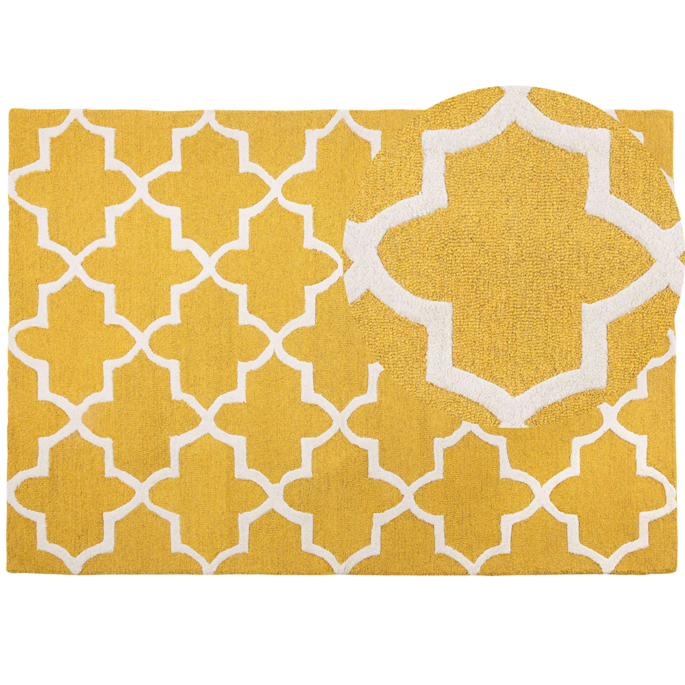 Image of Tappeto tappetino Giallo Lana 160 x 230 cm Traliccio Quadrifoglio Trapuntato a Mano Orientale Marocchino Trifoglio