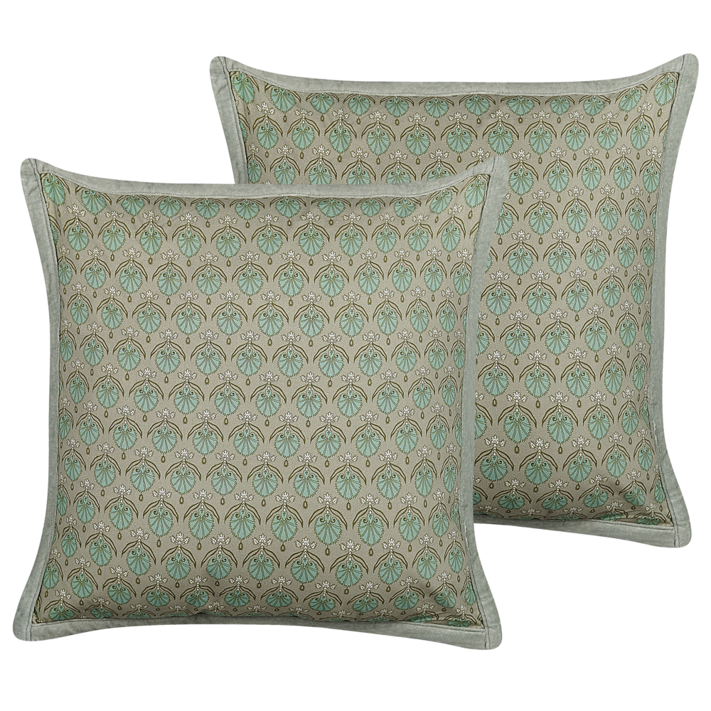 Image of Set di 2 cuscini decorativi cotone motivo foglia 45 x 45 cm sfoderabile cerniera accessori decorativi