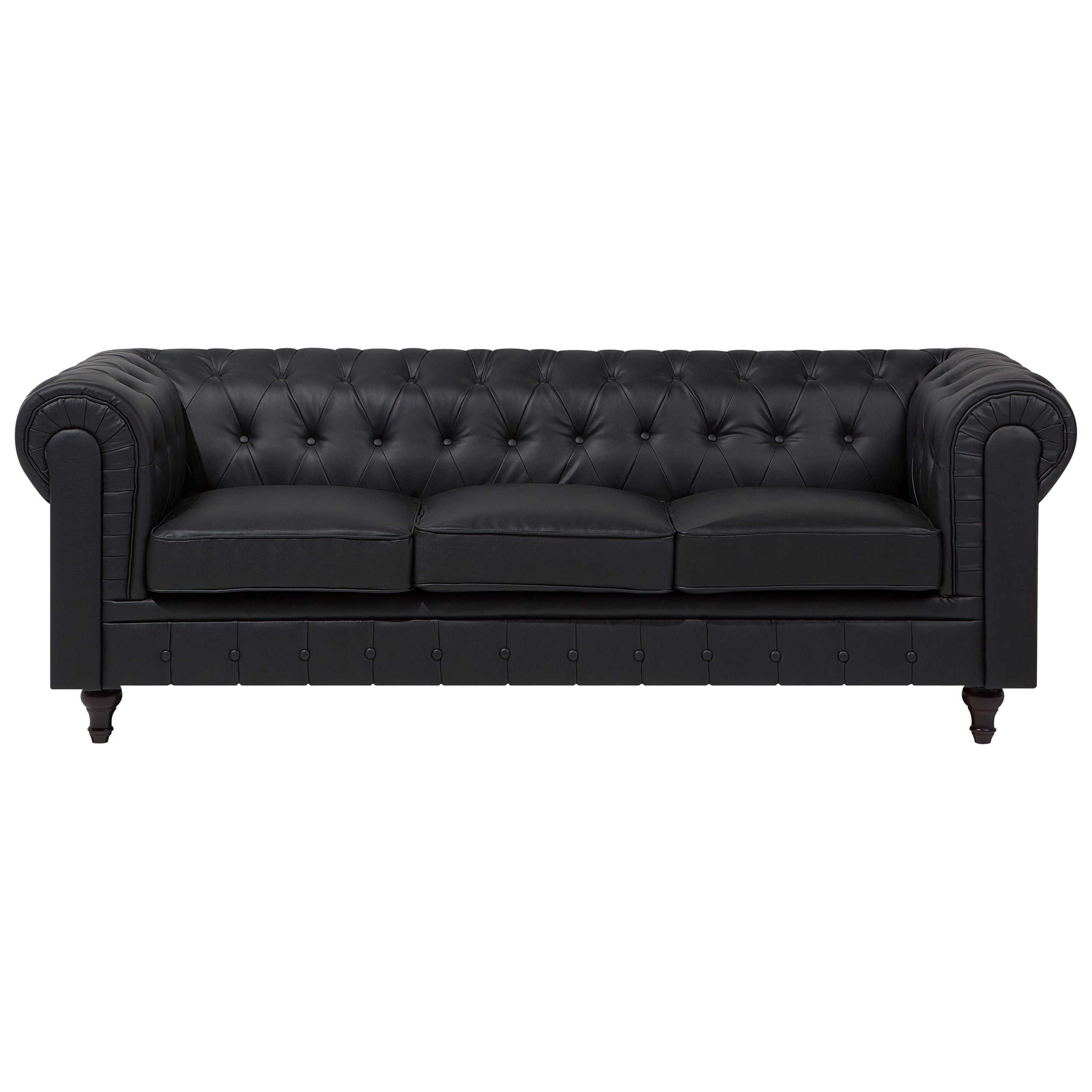 Driezitsbank kunstleer zwart CHESTERFIELD L