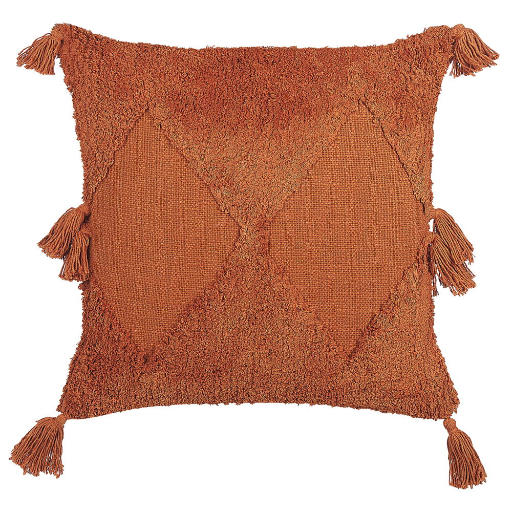 Image of Cuscino decorativo cotone arancione 45 x 45 cm motivo geometrico nappe rivestimento sfoderabile con imbottitura boho