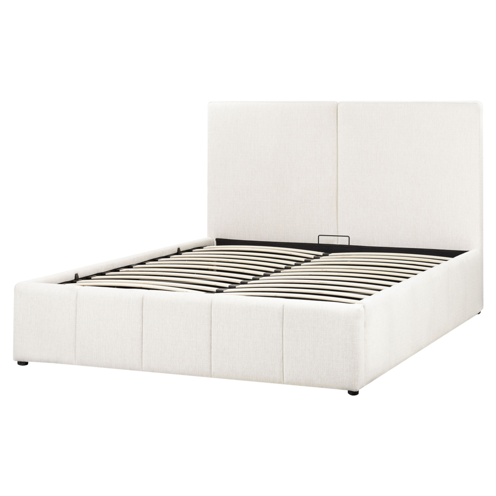 Letto Matrimoniale Con Contenitore Rivestito In Tessuto Bianco Sporco 160 X 200 Cm Camera Da Letto Elegante-image