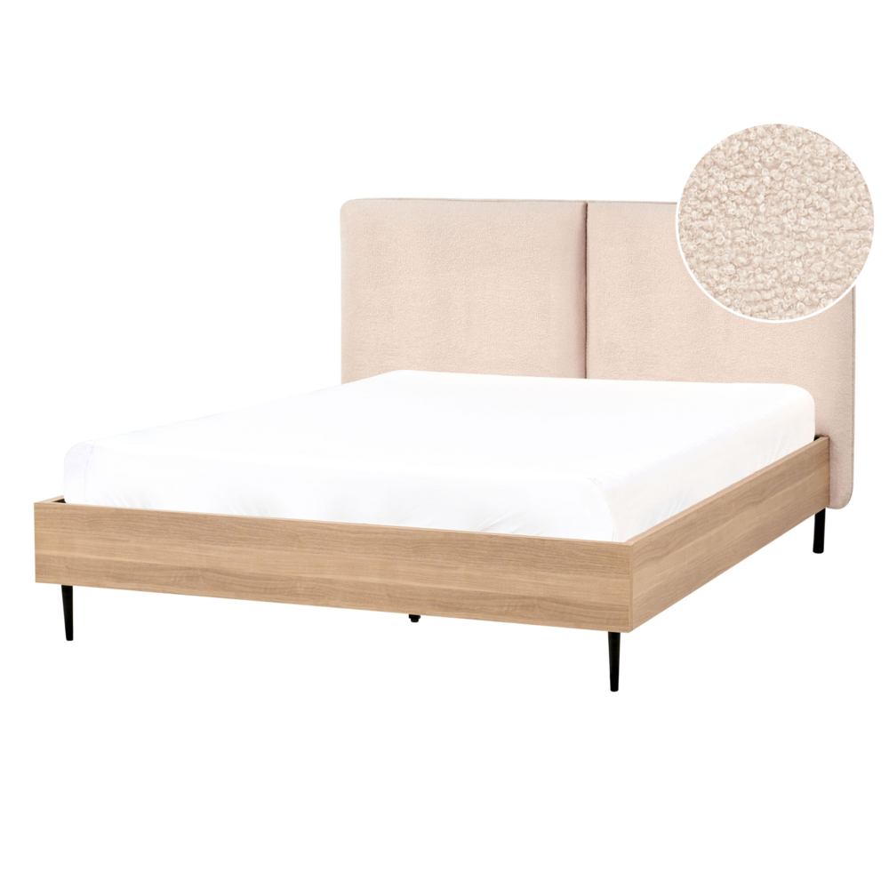 Letto matrimoniale con rete in tessuto bouclè beige 140 x 200 cm stile moderno camera da letto