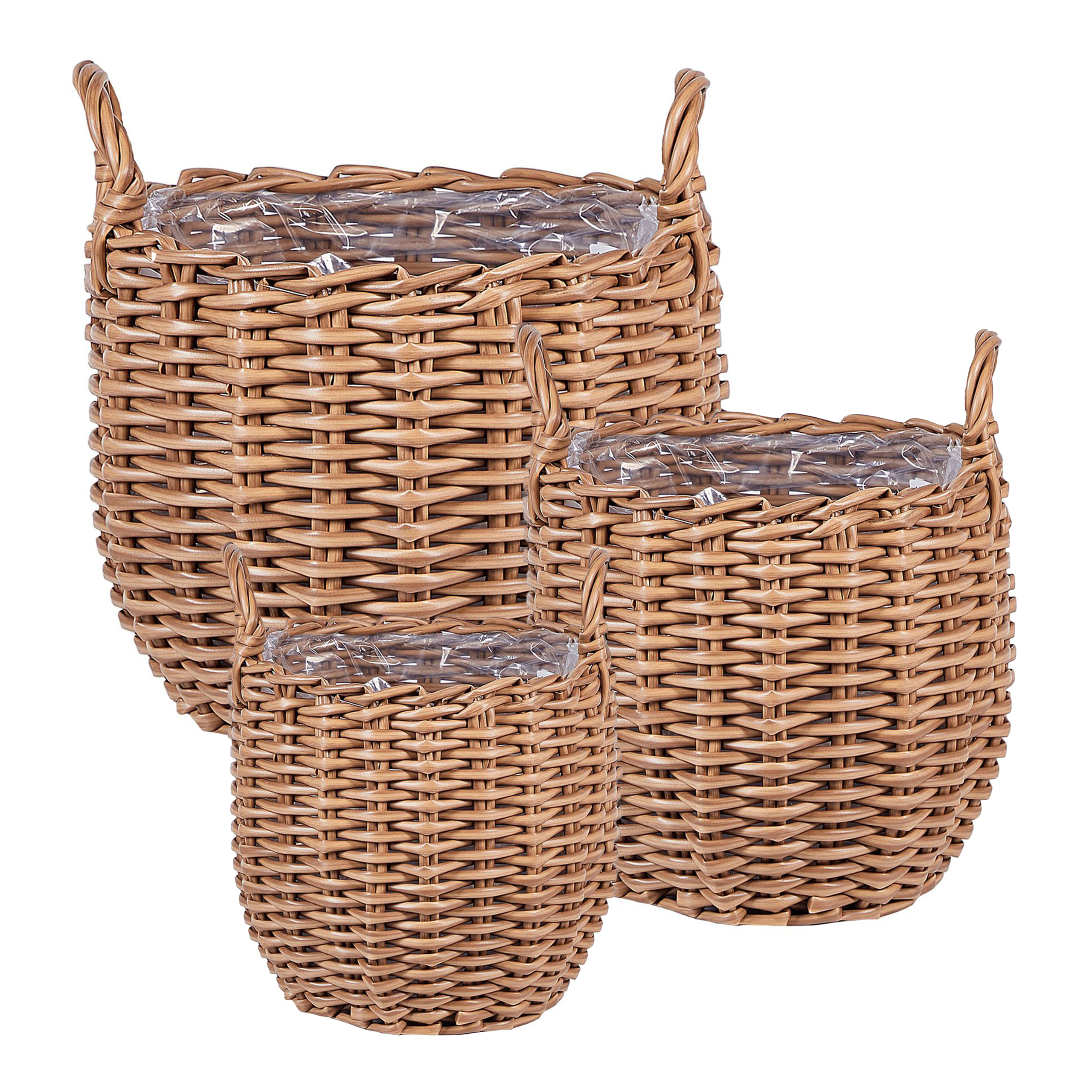 Bloempot set van 3 PE rotan bruin AUCUBA