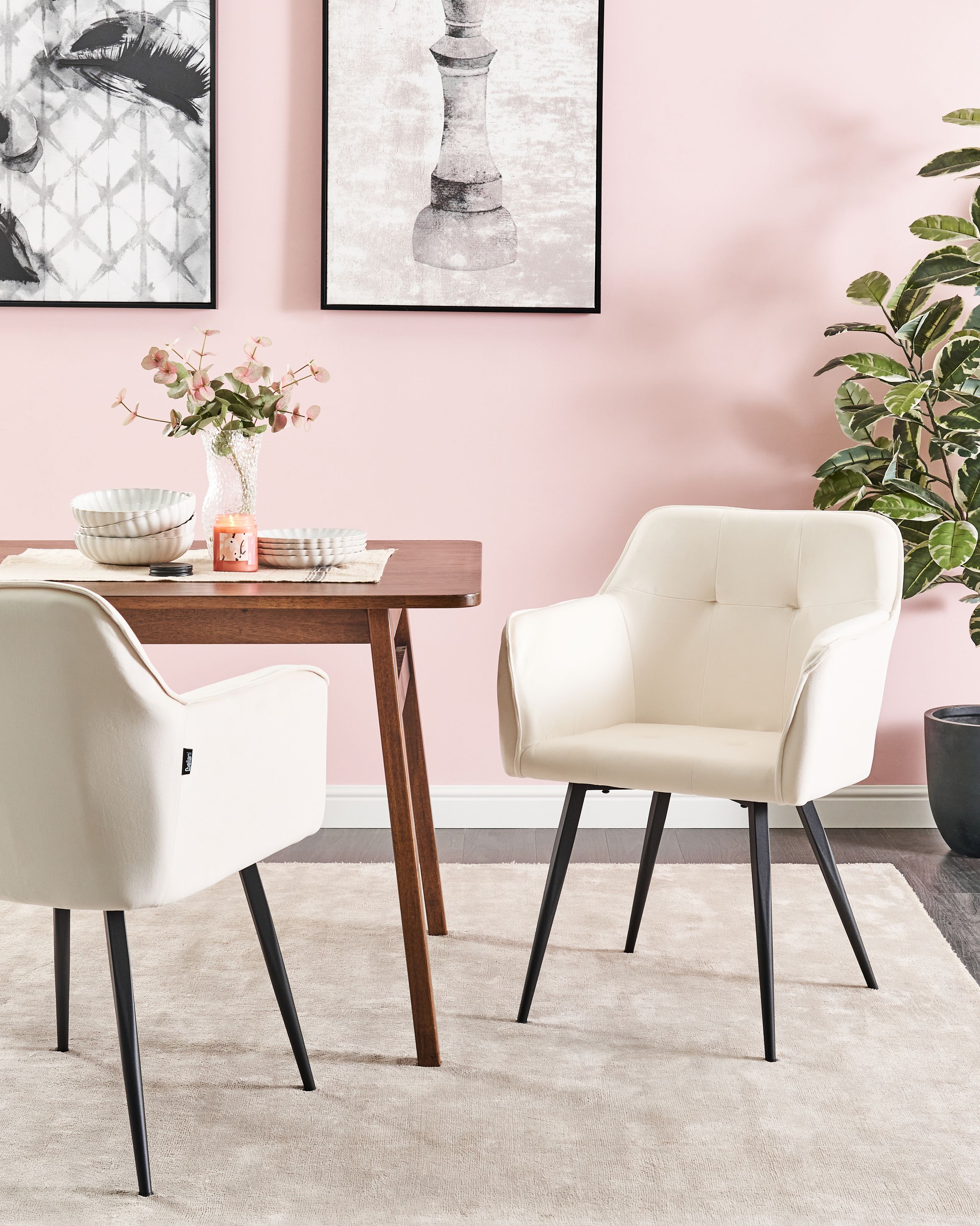 Scaun dining - Set de 2 scaune dining JASMIN Catifea Bej deschis