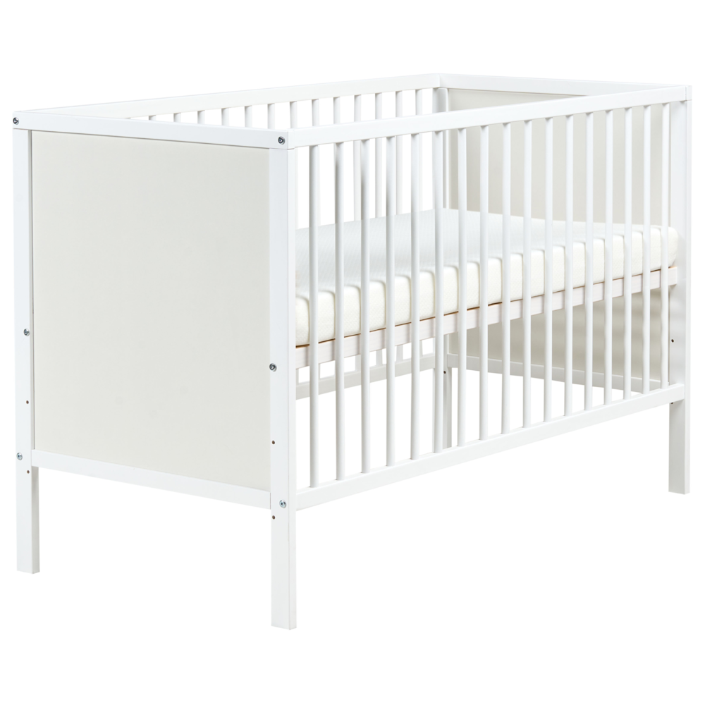 Image of Lettino per neonati in MDF bianco 60 x 120 cm con barre regolabili in altezza Dimensioni standard Accessori per la cameretta minimalista