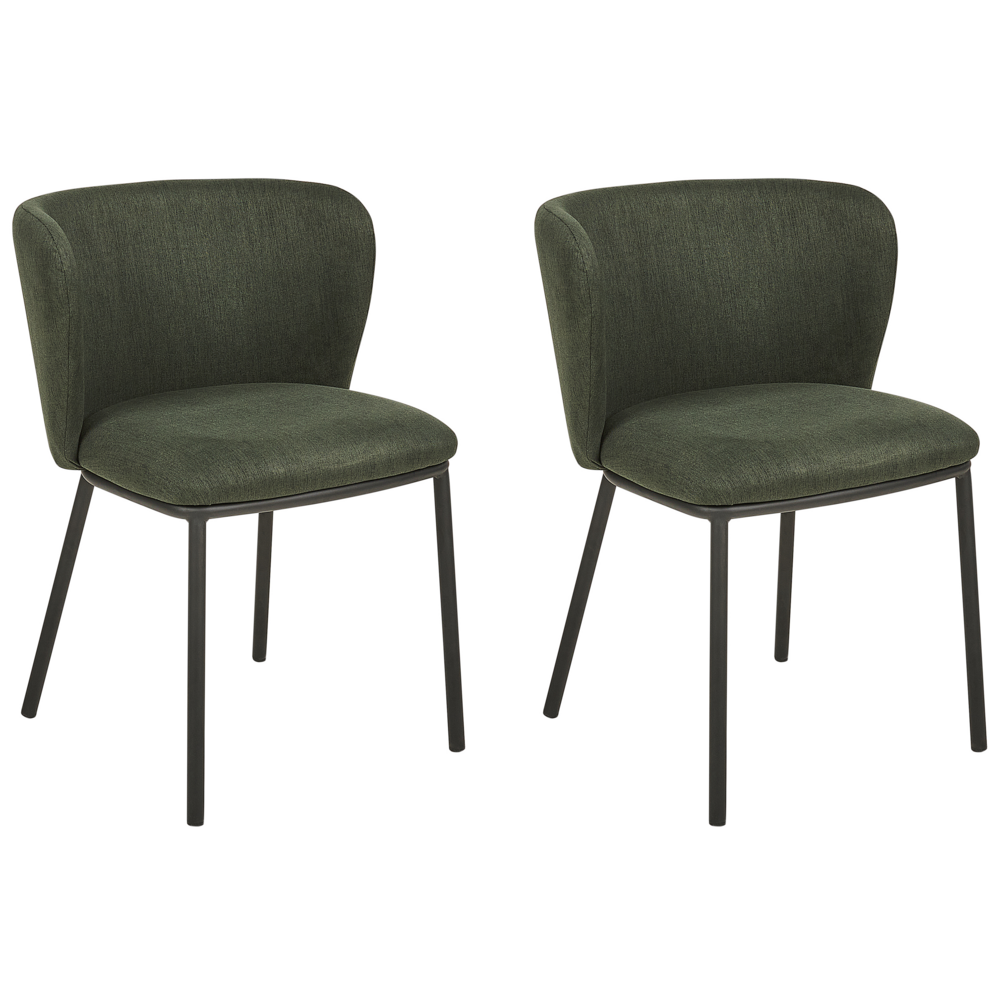 Image of Set di 2 sedie da pranzo in poliestere verde Rivestimenti in metallo nero Gambe senza braccioli Schienale curvo Design moderno e contemporaneo