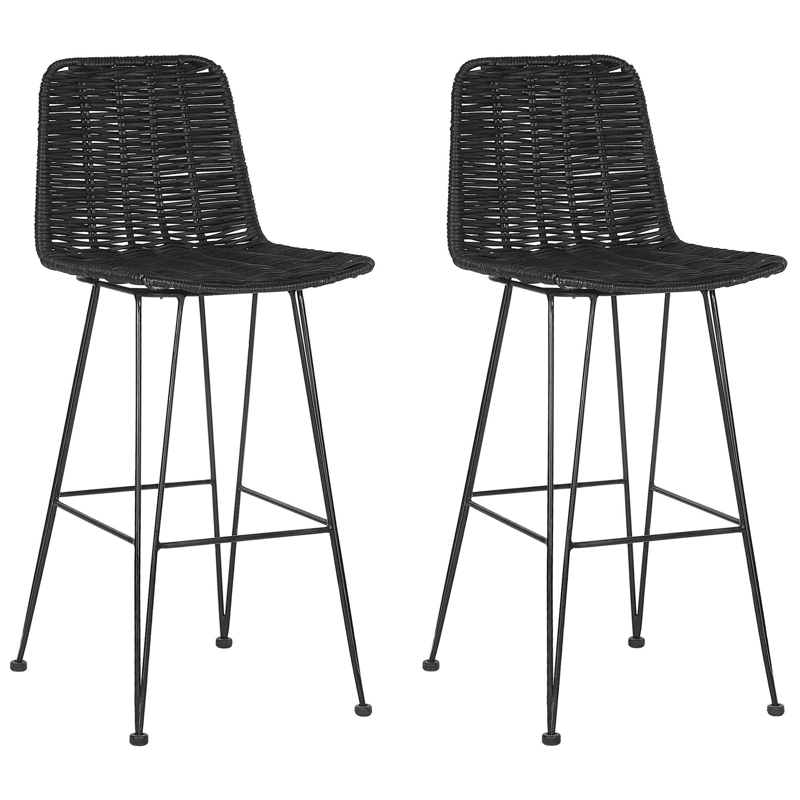 Barkruk Set van 2 Rotan Zwart CASSITA
