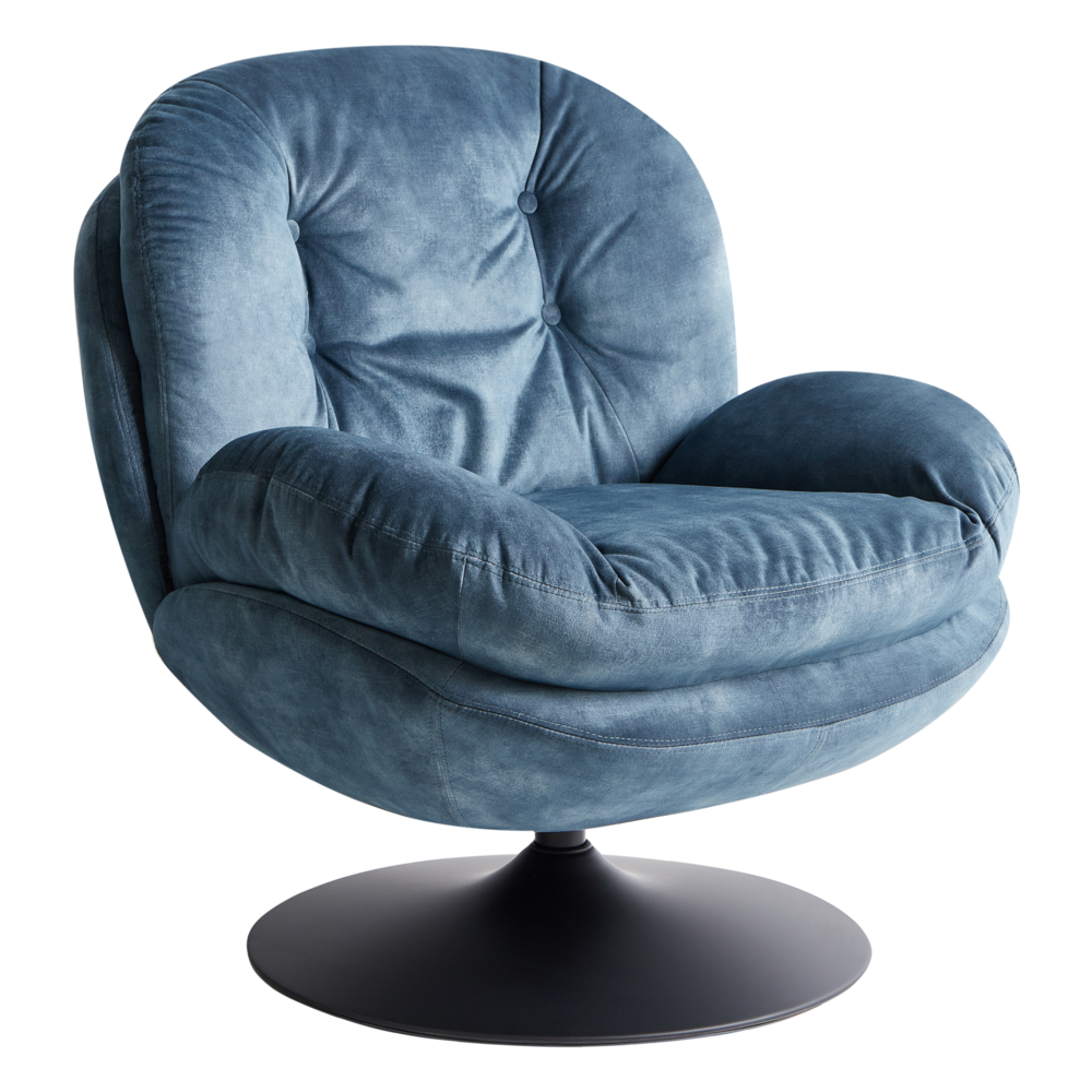 Poltrona girevole Velluto blu scuro Base singola con sedile imbottito Button Tufted