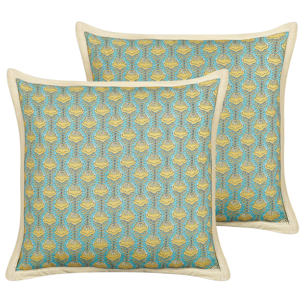 Image of Set di 2 cuscini cotone motivo floreale 45 x 45 cm bordino decorativo sfoderabile accessori decorativi