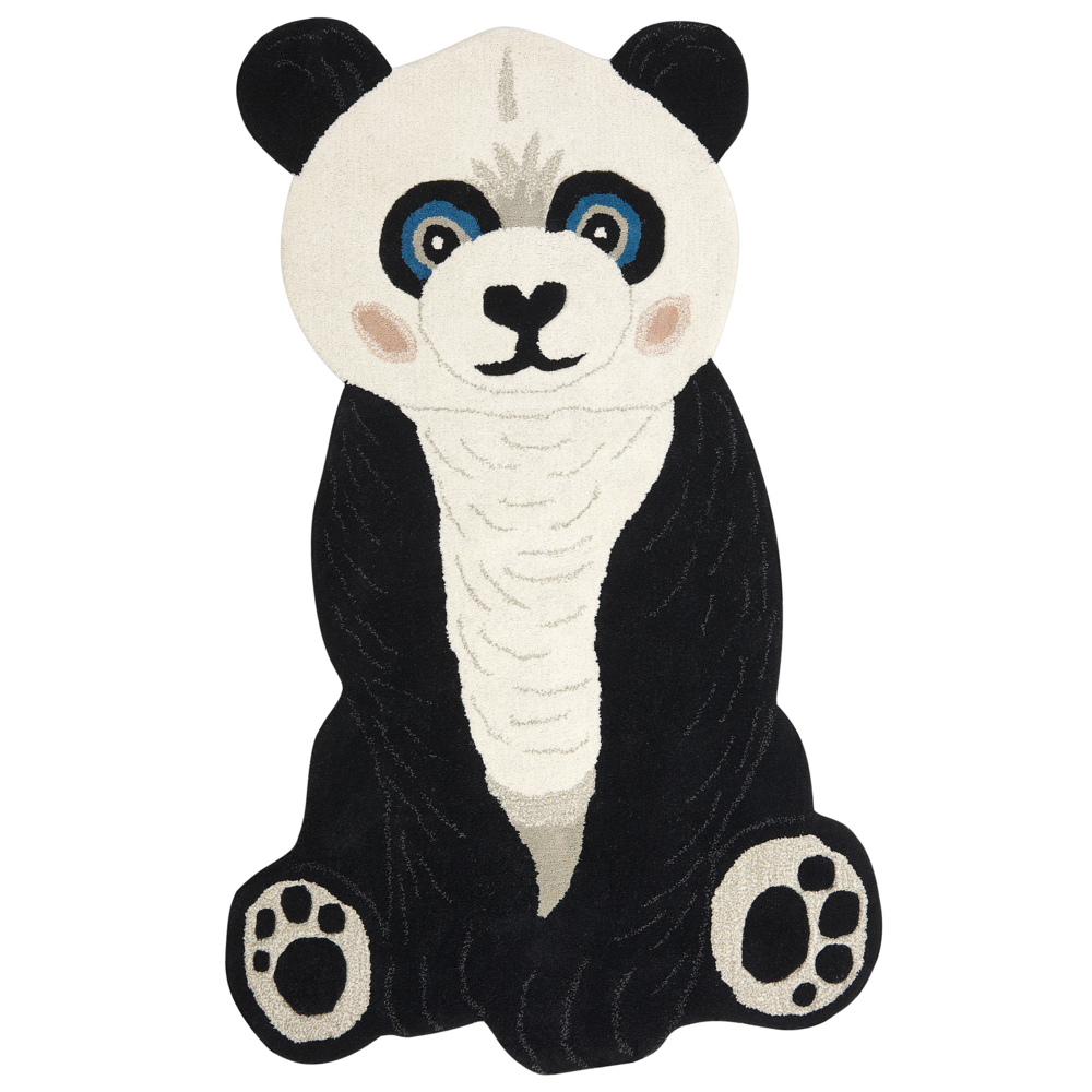 Image of Tappeto per bambini bianco e nero in lana con fondo in cotone 100 x 160 cm Tappeto per la stanza da gioco con stampa panda animale Camera da letto per bambini