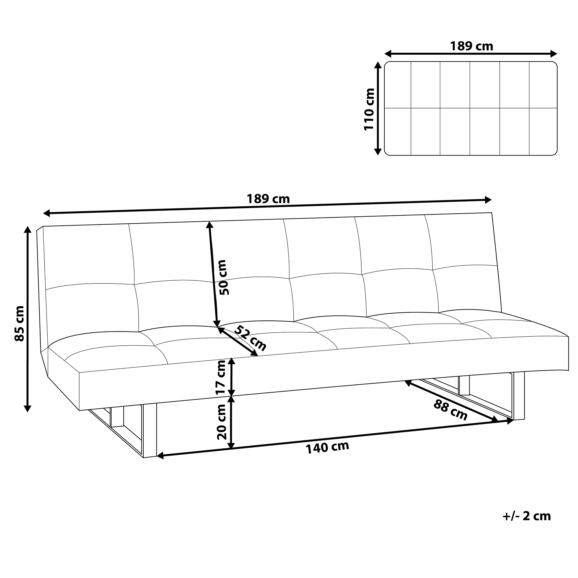 imagem de Sofá-cama de 3 lugares em pele sintética creme 189 cm DERBY3