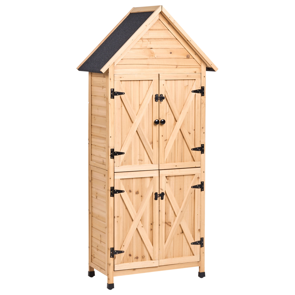 Deposito esterno per giardino Legno di abete naturale con ante e ripiani Spazio di deposito pratico per tutte le stagioni
