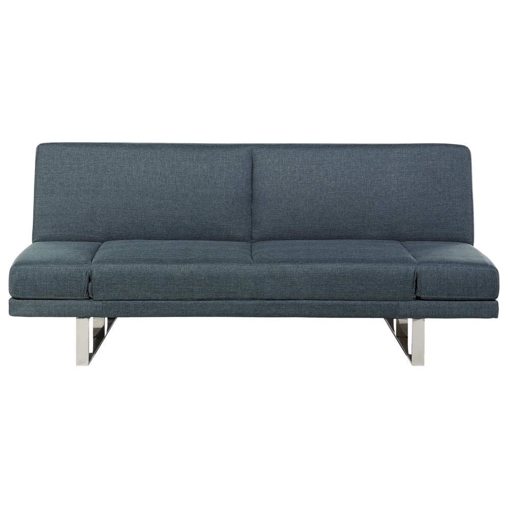 Image of Divano Letto Rivestimento Tessuto Blu Scuro 4 Posti Meccanismo Click Clack Braccioli Regolabili