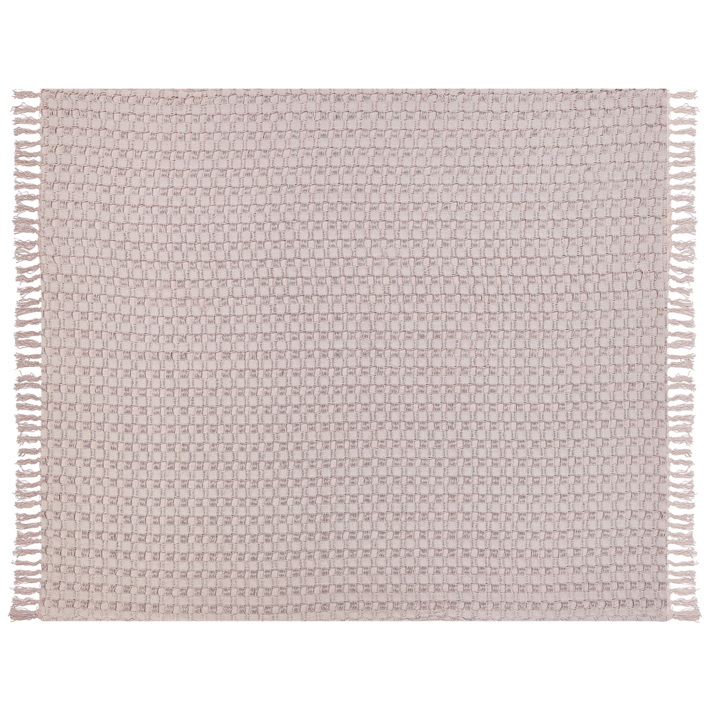 Image of Copriletto in tessuto di cotone rosa chiaro 220 x 240 cm con frange Coperta decorativa Biancheria da letto design classico Camera da letto