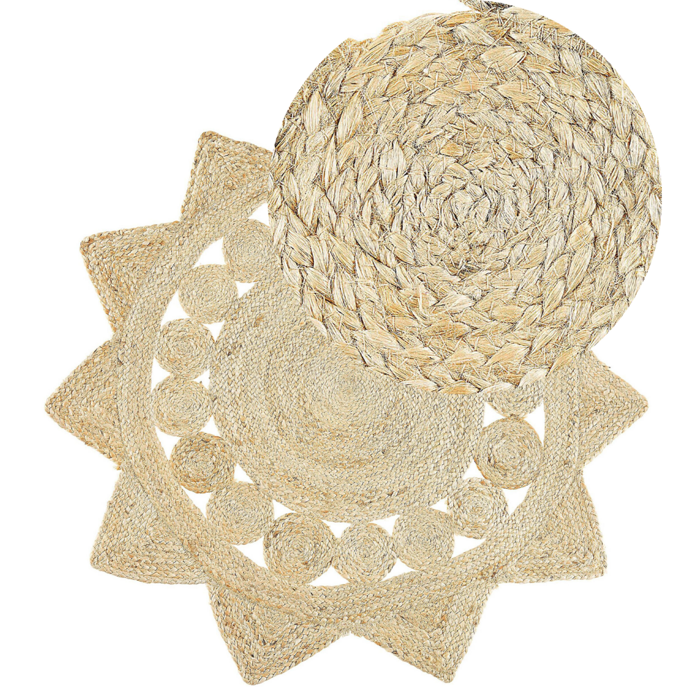 Image of Tappeto tappetino Iuta Beige Rotondo Soggiorno di Campagna ø 120 cm