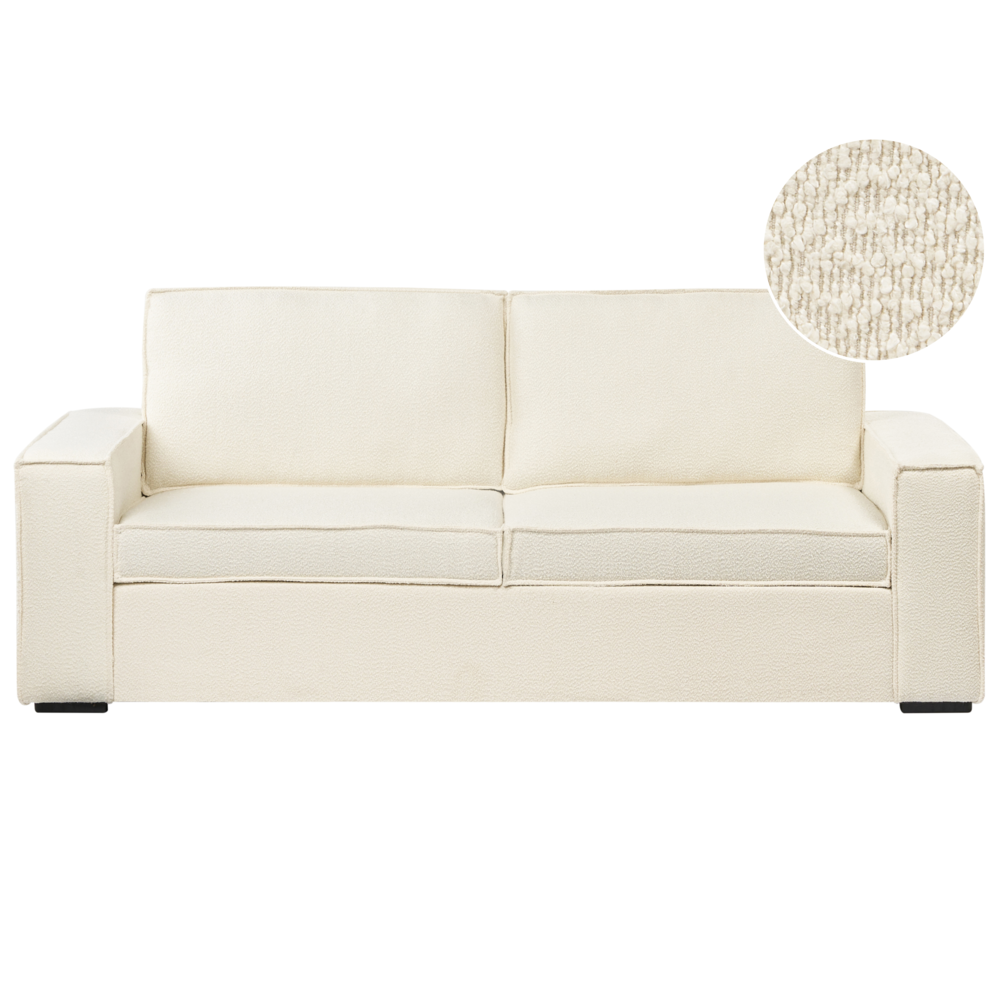 Divano letto in tessuto bianco sporco Divano letto trasformabile a 3 posti con struttura e materasso