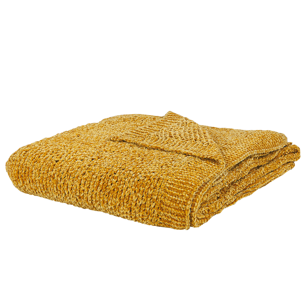 Image of Plaid Coperta Giallo Ciniglia Lavorata A Maglia 150 x 200 cm Camera Da Letto Soggiorno Morbido Peluche