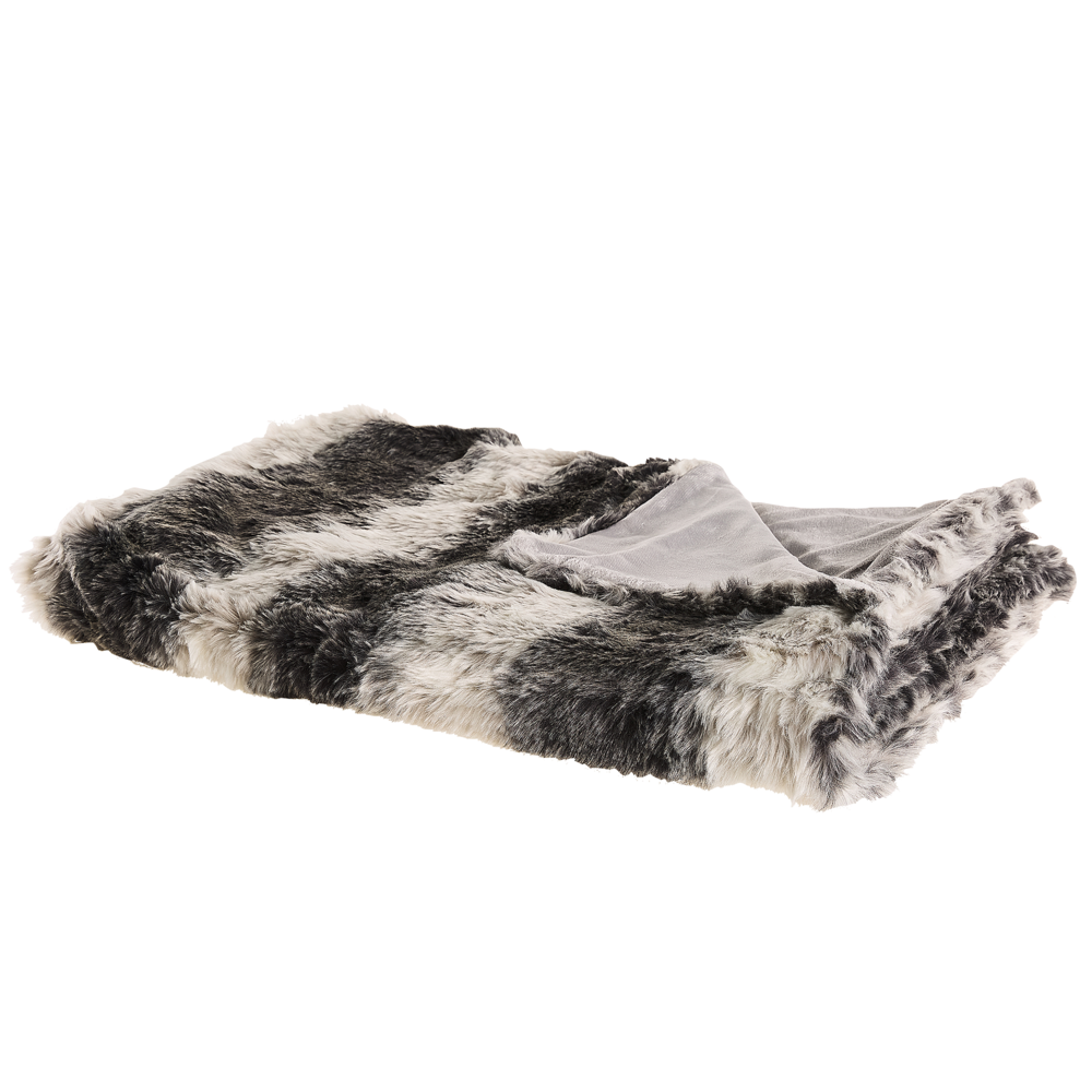 Image of Coperta plaid acrilico Grigio e Bianco 150 x 200 cm Plaid Soffice Pelliccia Sintetica Motivo A Righe Design Retrò