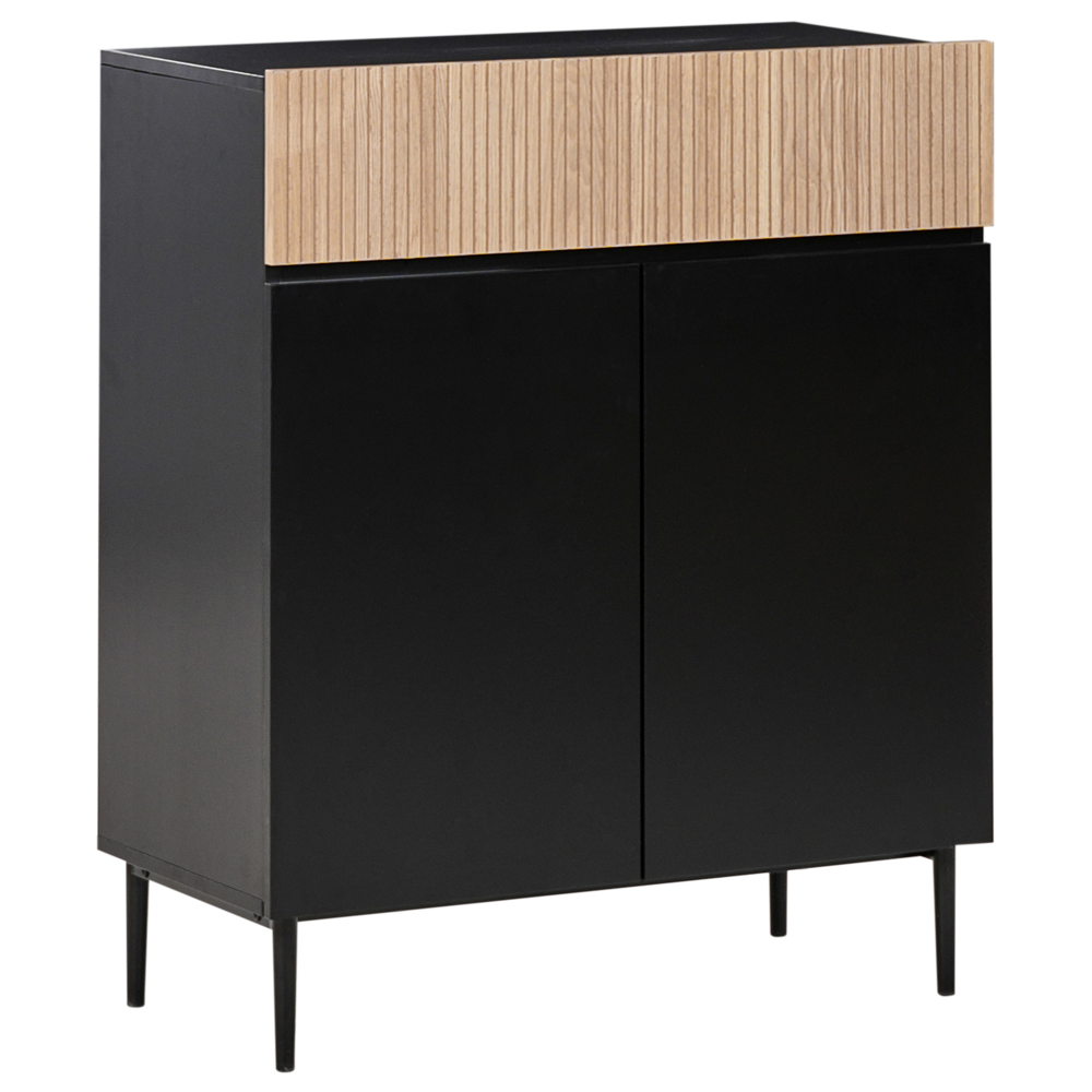 Credenza moderna a 2 ante in MDF legno chiaro e nero a coste stile moderno