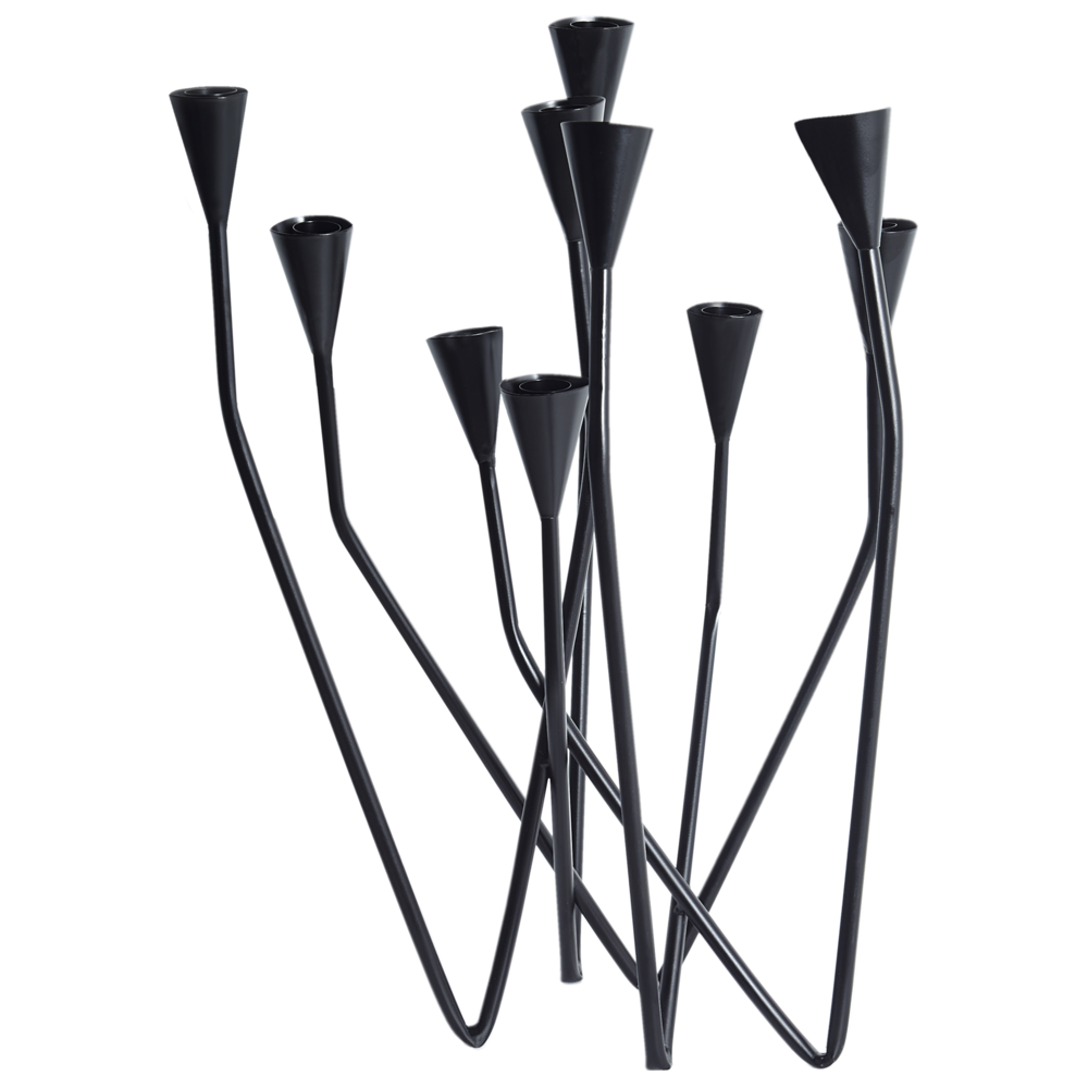 Portacandele nero a 10 bracci in ferro Decorazione moderna di design minimalista