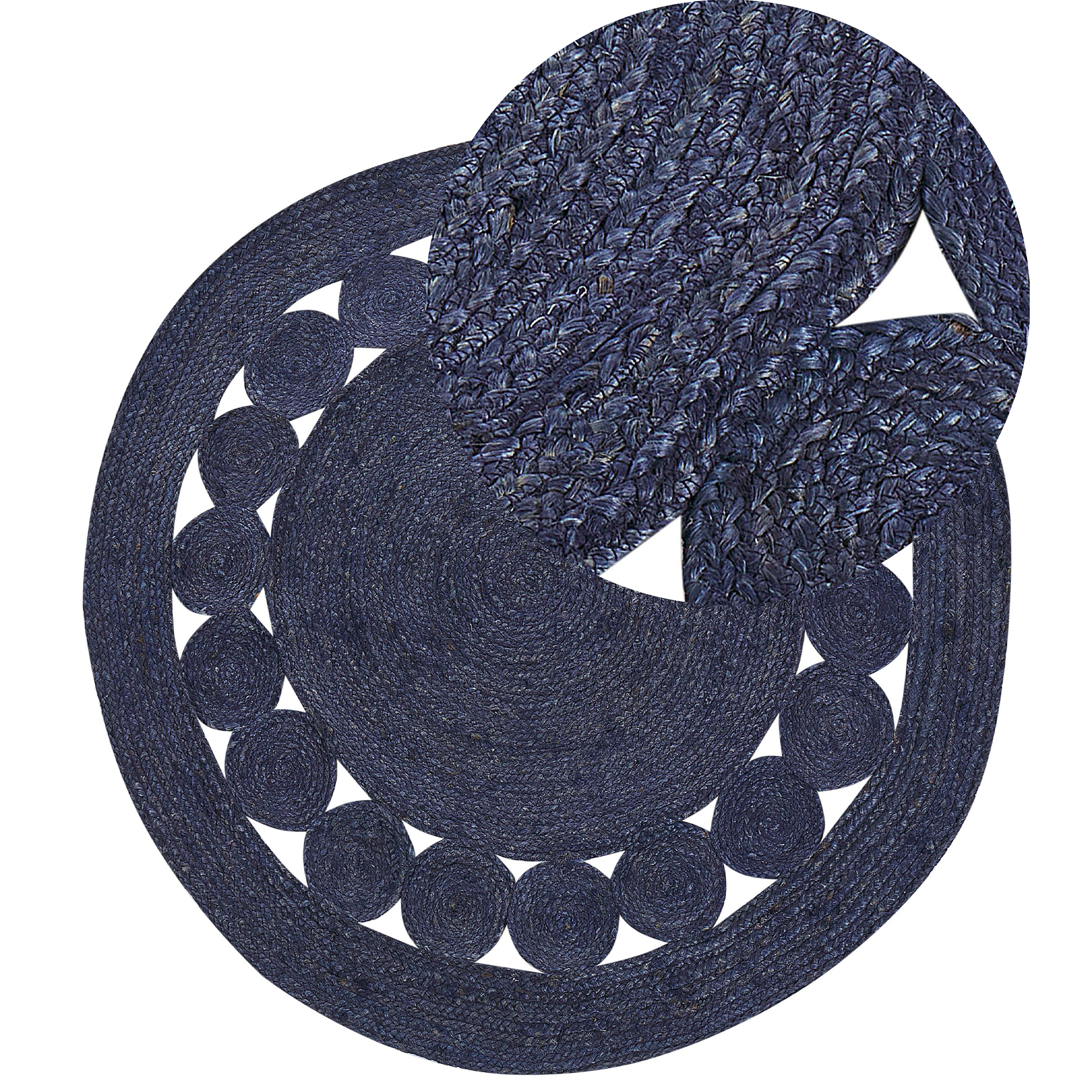 Vloerkleed jute donkerblauw ø 120 cm KOYUNLU