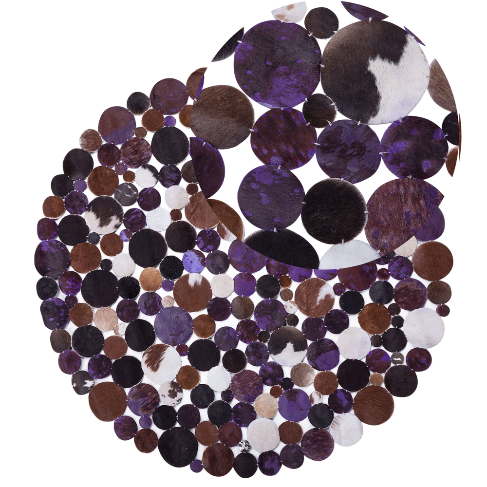 Image of Tappeto Rotondo Multicolore Pelle Viola ø 140 cm Patchwork Lavorato a Mano
