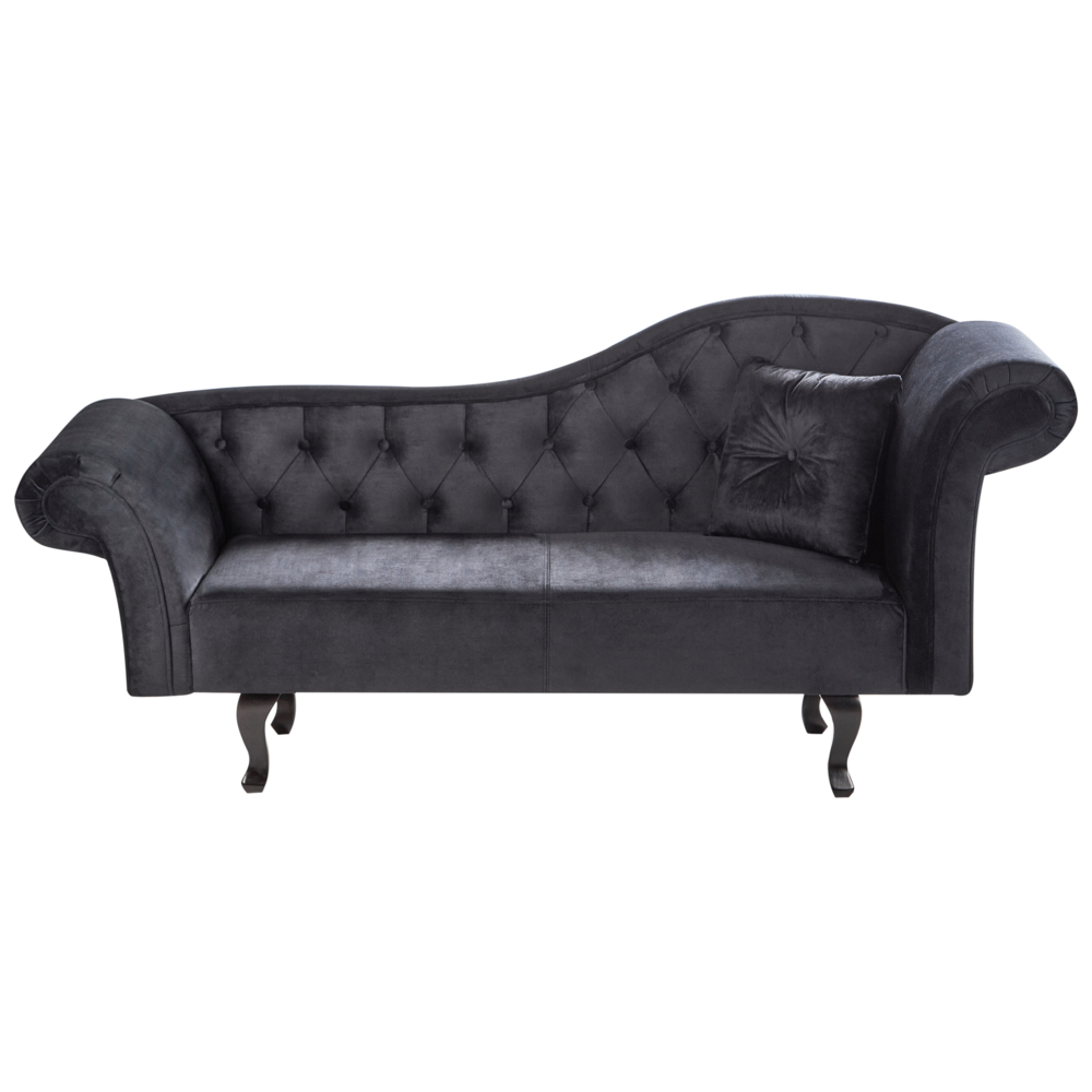 Chaise Lounge in velluto nero imbottito a lato destro con cuscino in stile retrò tradizionale Facile da pulire Adatto agli animali domestici