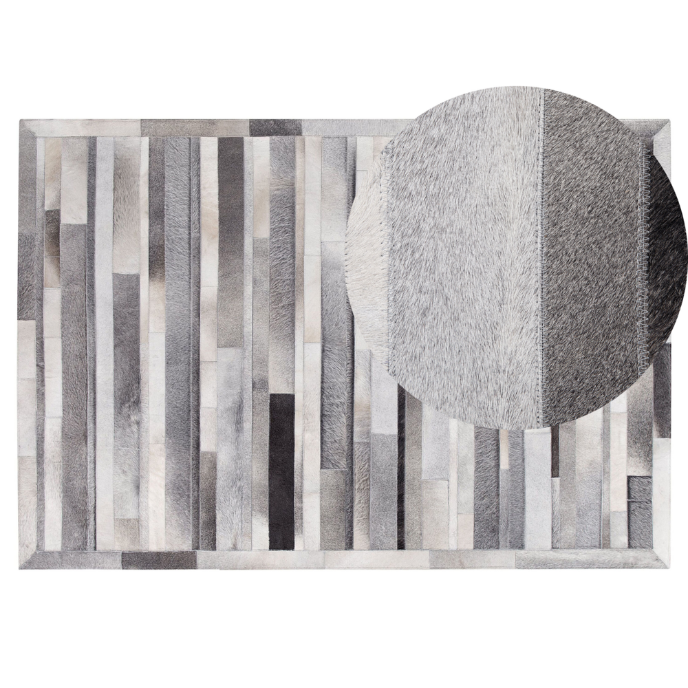 Image of Tappeto in pelle grigio chiaro 140 x 200 cm moderno motivo patchwork realizzato a mano
