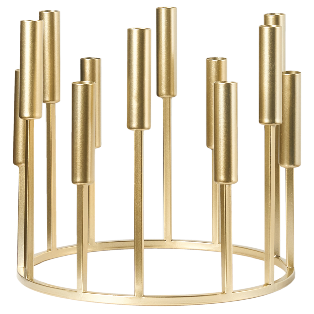 Portacandele oro a 12 bracci con base rotonda in ferro Decorazione moderna di design minimalista